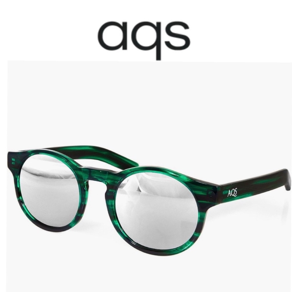 AQS Mirrored Round Green Frame Silver Havana Sunglasses, Retail $150